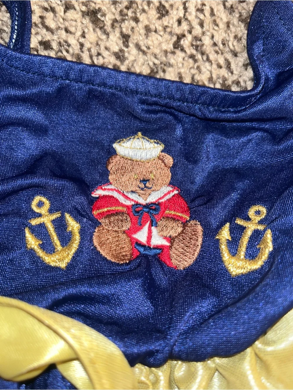 Vintage Healthtex Teddy Bear Sailor Bathing Suit Navy Gold Ruffled Size 2T
